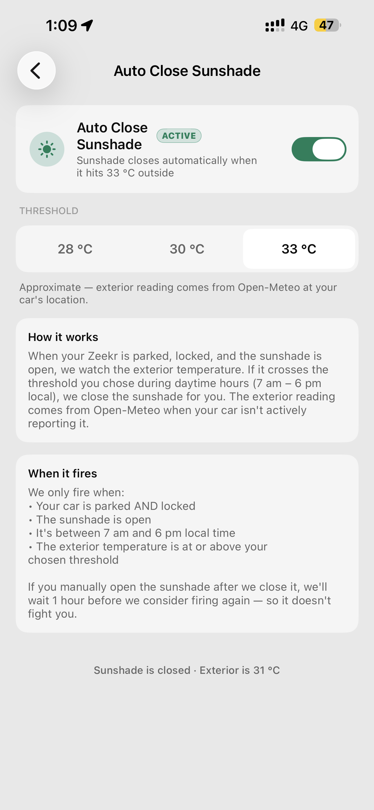 Auto Close Sunshade screen in the iOS app