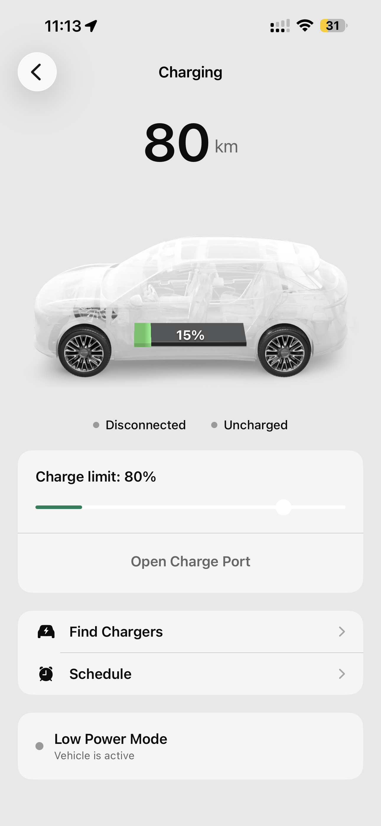 Charging. screen in the iOS app